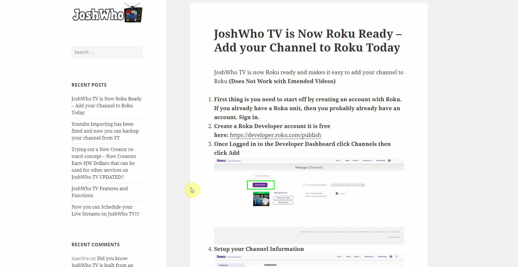 Add your JoshWho TV Channel to the Roku TV App Free