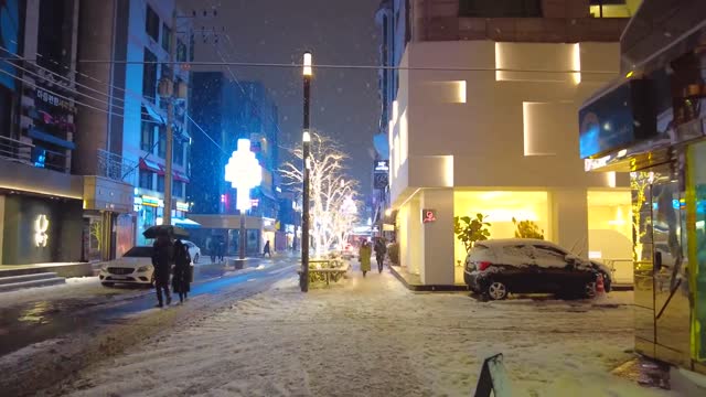 Beautiful street in snowy night.#9