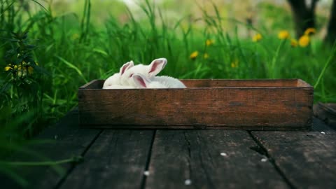 Video Of Rabbits In A Brown Wooden Container