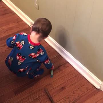 Toddler Uses Spatula To Get Ice From Refrigerator