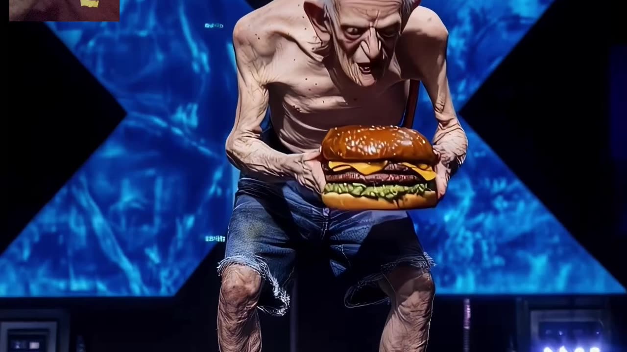 The old man eat burger