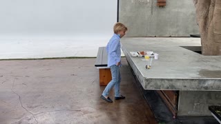 Excited Boy Moonwalks Straight Into Statue