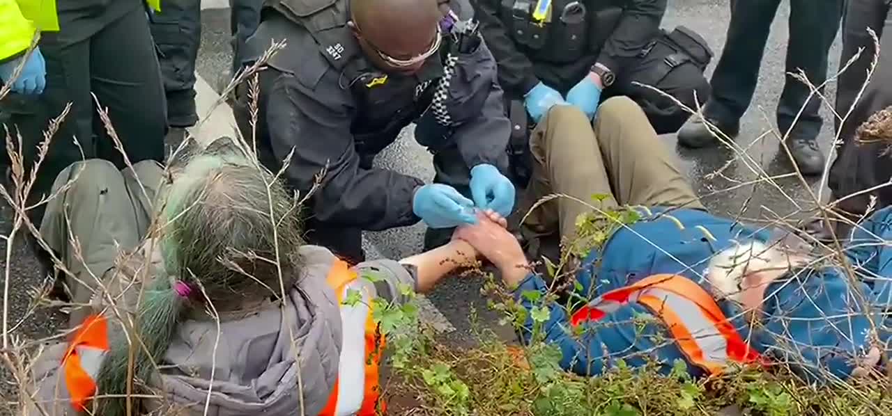 Environmentalist activists super glued their hands together