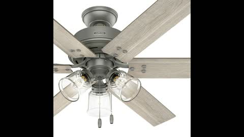 Hunter Fan 52 inch Casual Matte Silver Ceiling Fan with Light Kit and Pull Chain