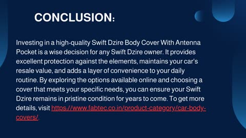 Buy Swift Dzire Body Cover With Antenna Pocket Online