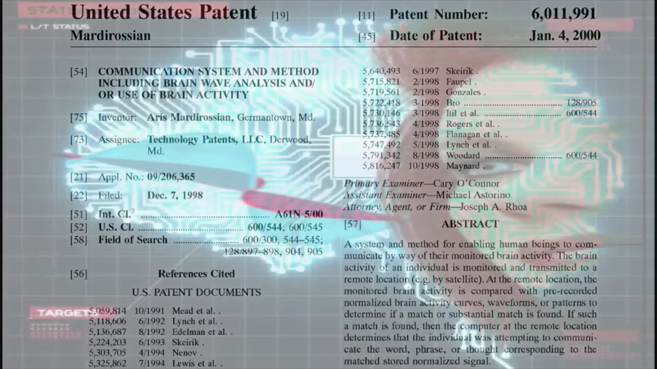 DR JAMES GIODANO - MIND READING VIA SATELLITES PATENT