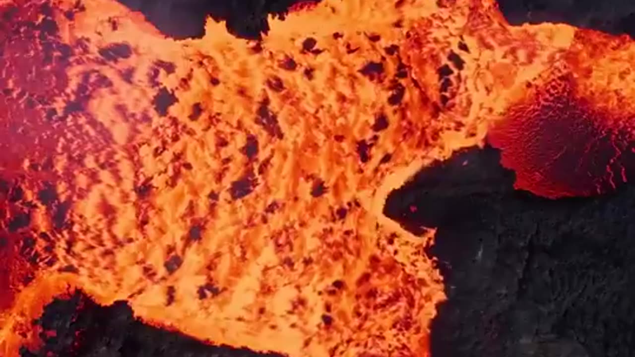 Amazing footage of lava flow during a volcanic captured with a drone on