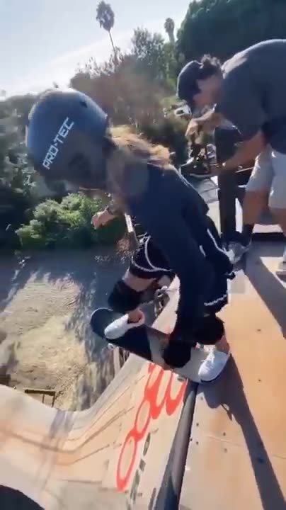 Tony Hawk was there to record and help her face her fear of going down the