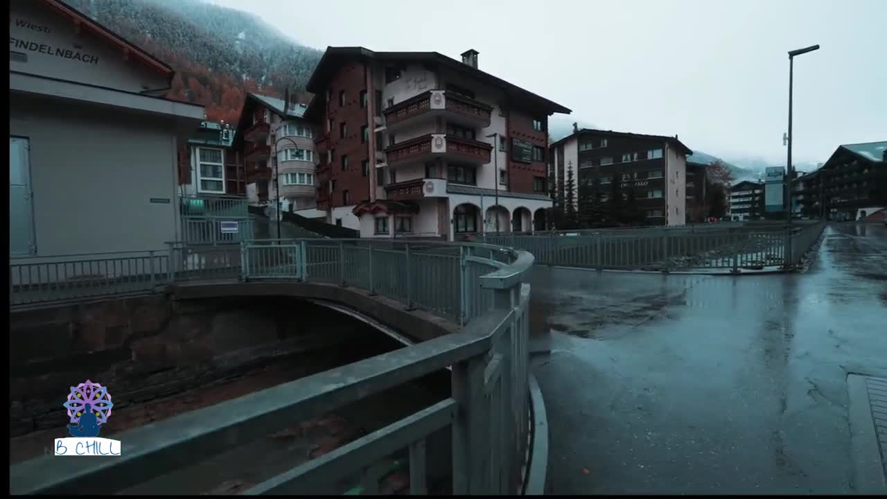 Walking in the Rain, Zermatt Switzerland and Mattervispa, Rain and City Sounds