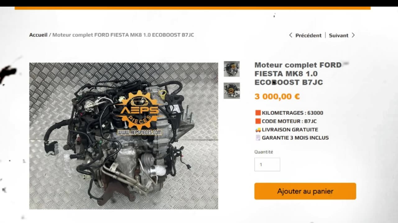 AEPSPIECES.COM - Moteur complet FORD FIESTA MK8 1.0 ECOBOOST B7JC