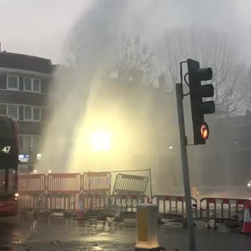 Tons of gushing water explodes into road for hours