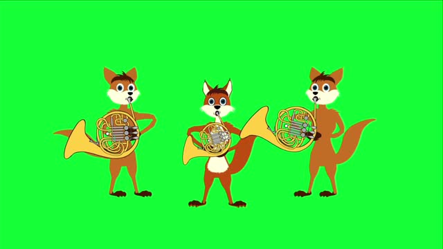 Trumpeter cats animation on green background.