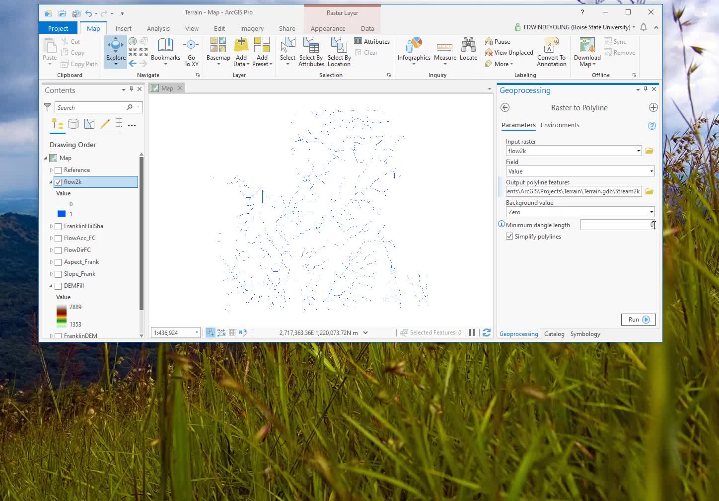 Raster flow lines to vector streams