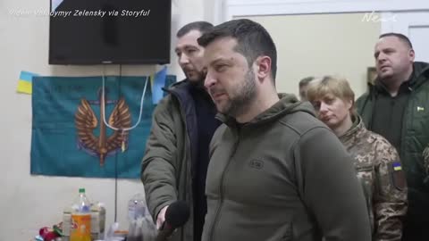 Zelensky visits wounded troops at military hospital