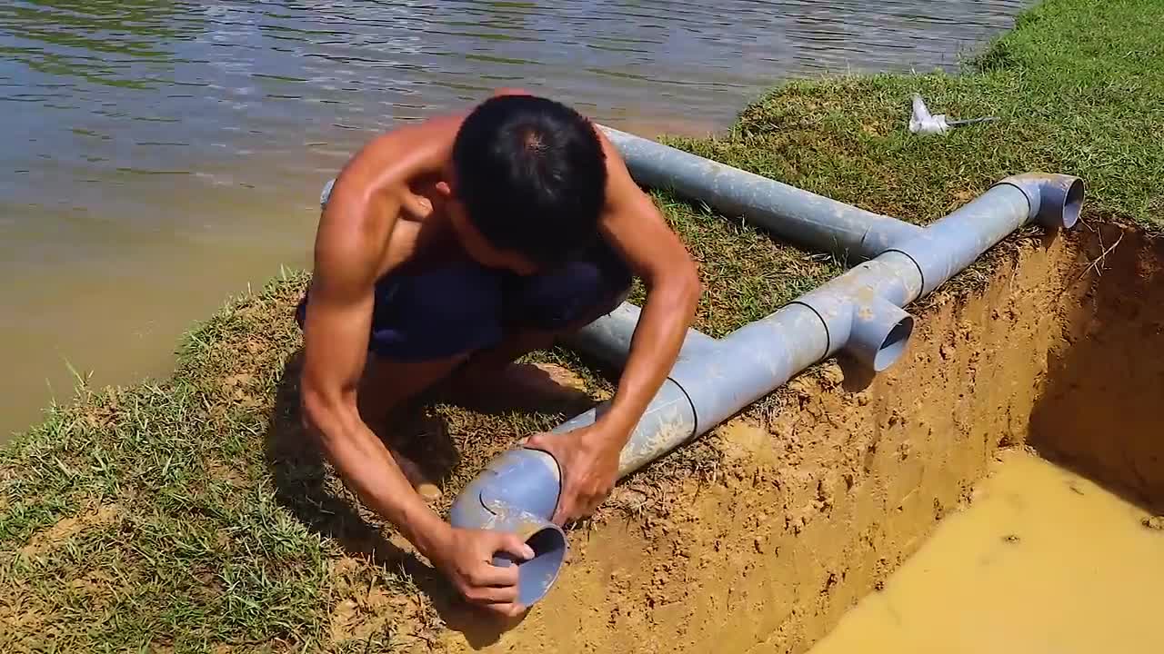 Making Trap To Catch Catfish In The Secret Hole With PVC Pipe & Chicken Eggs-10