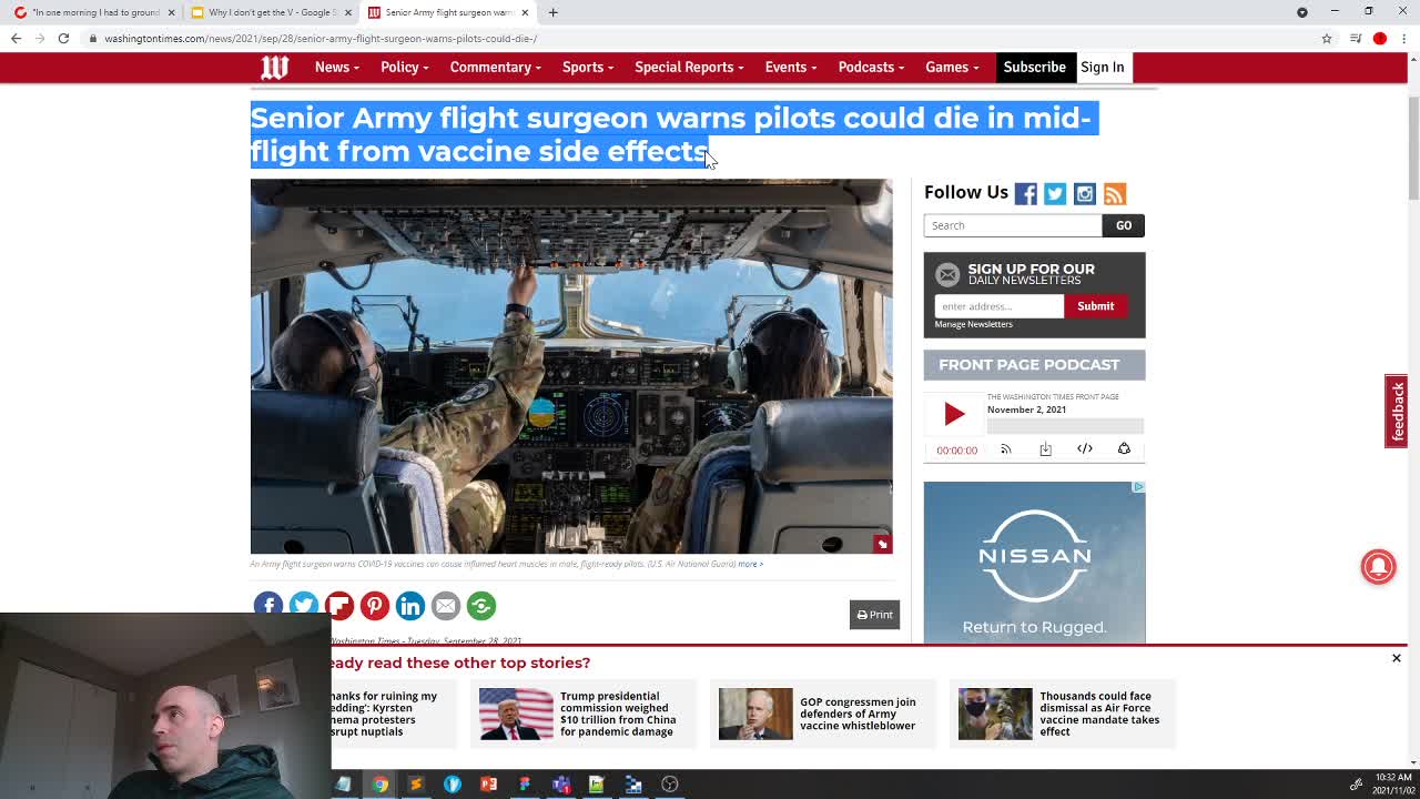 Senior Army flight surgeon warns pilots could die in mid-flight from vax side effects