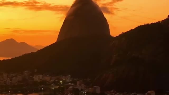 Gorgeous Sunset against Sugarloaf Mountain in Rio de Janeiro, Brazil