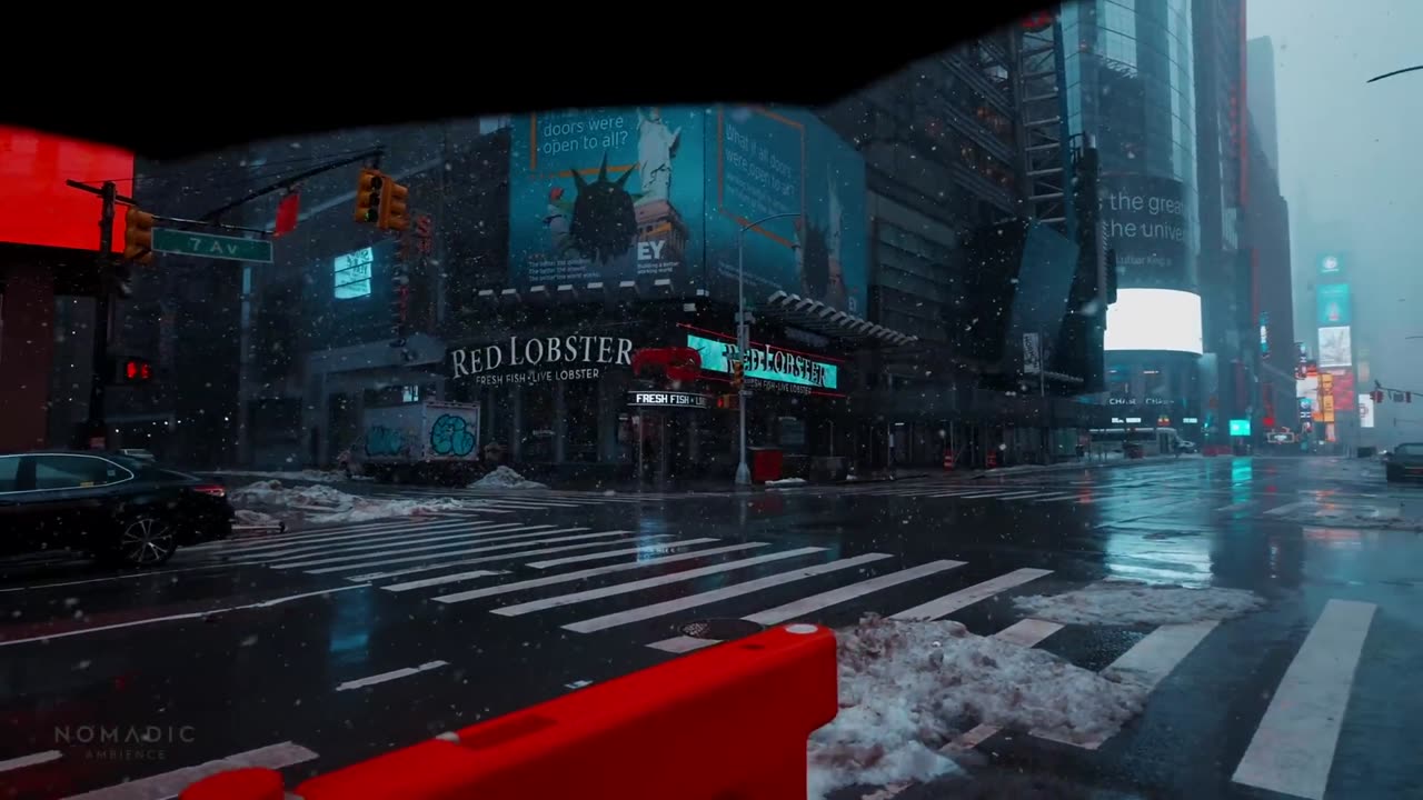 Snowfall in Times Square , NYC | Walking in New York City in the Winter Snow , 4k