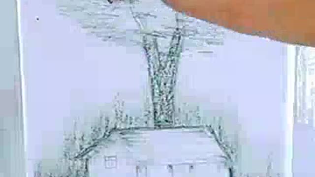 Easy sketch scenery with pencil, farmer house - #shorts.mp4