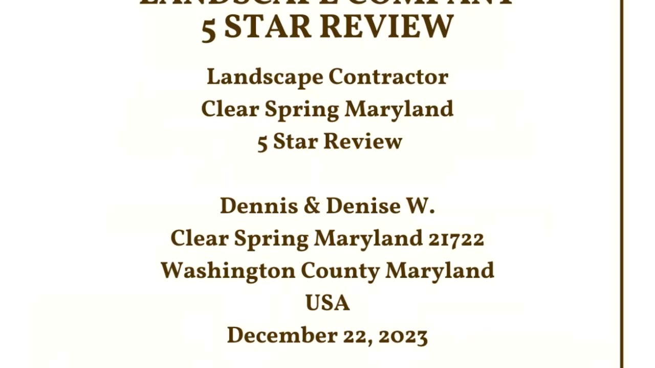 Landscape Contractor Clear Spring Maryland 5 Star Review