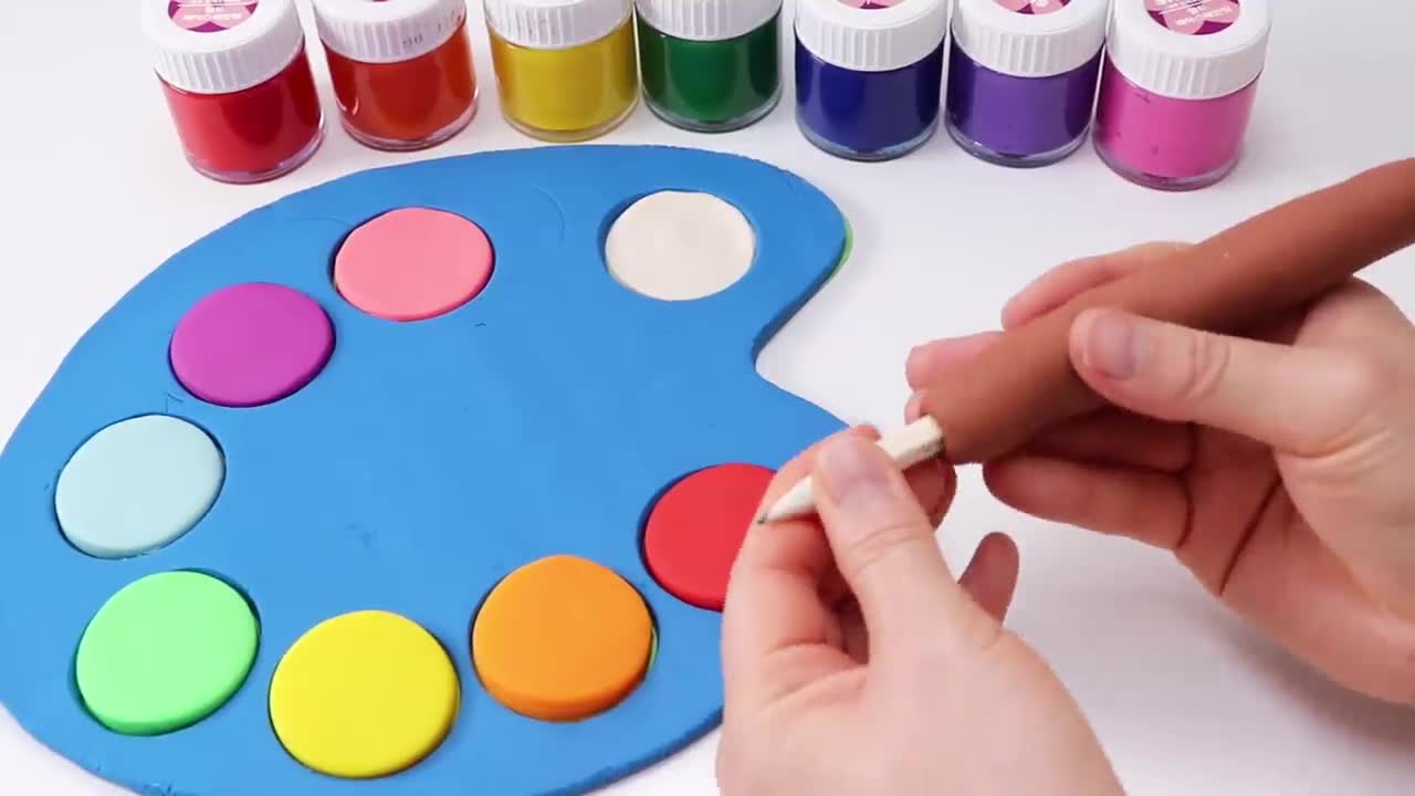 DIY How to Make Rainbow Art Palette and Color Brush with Play Doh