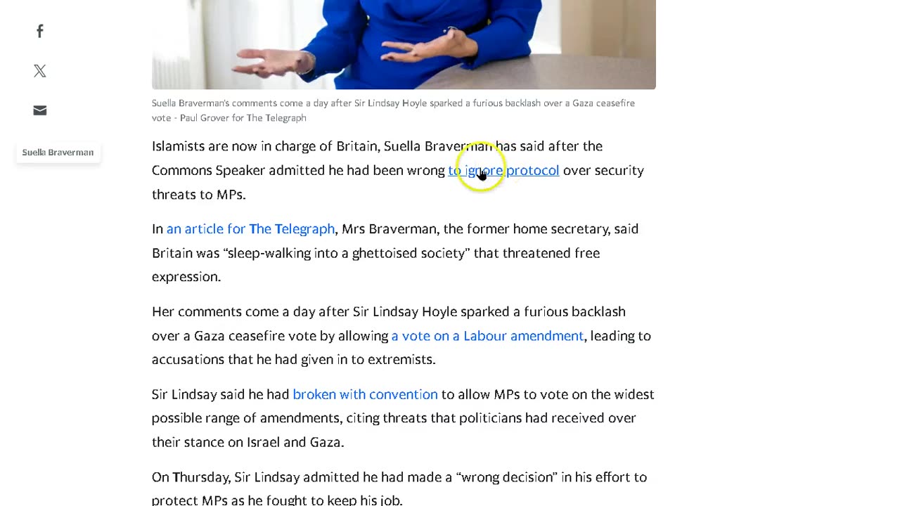 Braverman claims that Britain is under Islamicist control