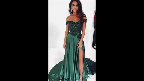 Green satin wedding gown