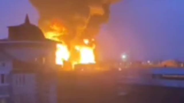 The fire at the oil depot in Belgorod as a result of an air strike from two helicopters of Ukrainian troops that entered Russia at a low altitude
