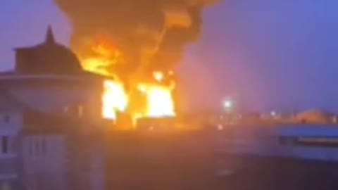 The fire at the oil depot in Belgorod as a result of an air strike from two helicopters of Ukrainian troops that entered Russia at a low altitude