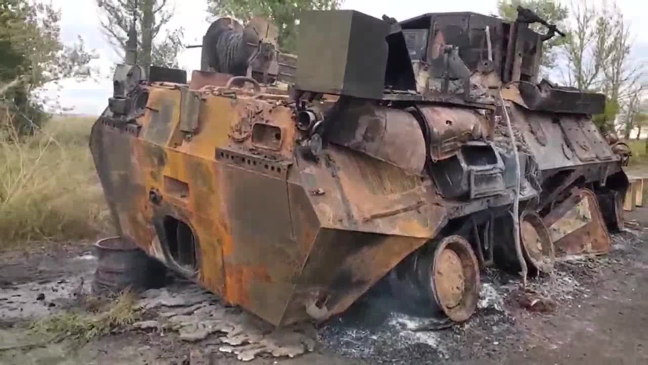 They didn't run away. A Russian armored personnel carrier is on fire near Shevchenkiv. "It's like