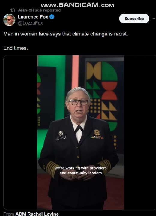 Man in woman face says that climate change is racist.