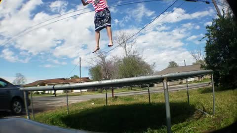 Dude Punctures Trampoline With His Leg