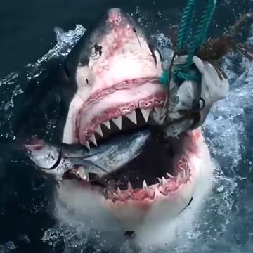 Um close na mordida de um tubarão branco