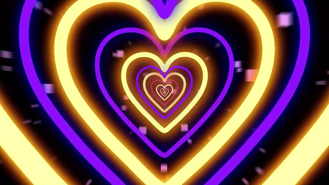 639. 💜💛 Purple and Yellow Neon Lights Love Heart Tunnel Background