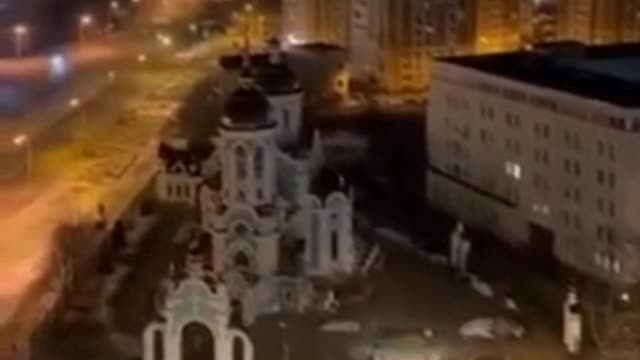 Russian MLRS splashes on the outskirts of Kharkiv.