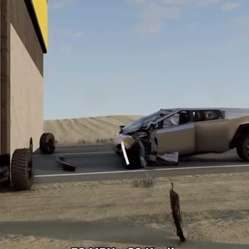 Crash test physics simulation of Tesla Cybertruck at increasing speeds