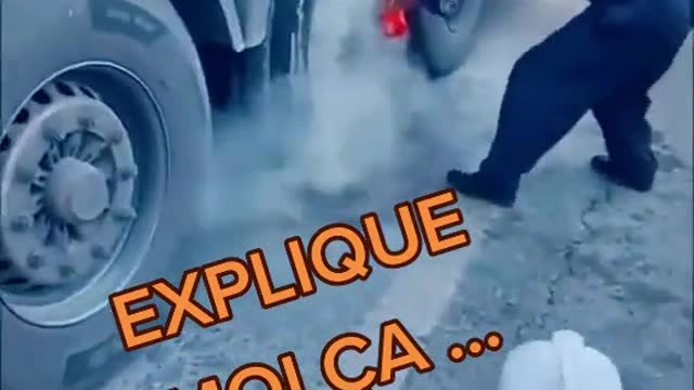 The tire of the truck caught fire inside the truck.