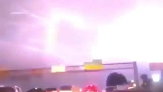 There was a huge thunderstorm on the highway.