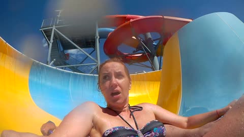 Funny reaction to a water attraction