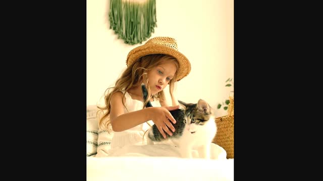 cute baby and cute cat