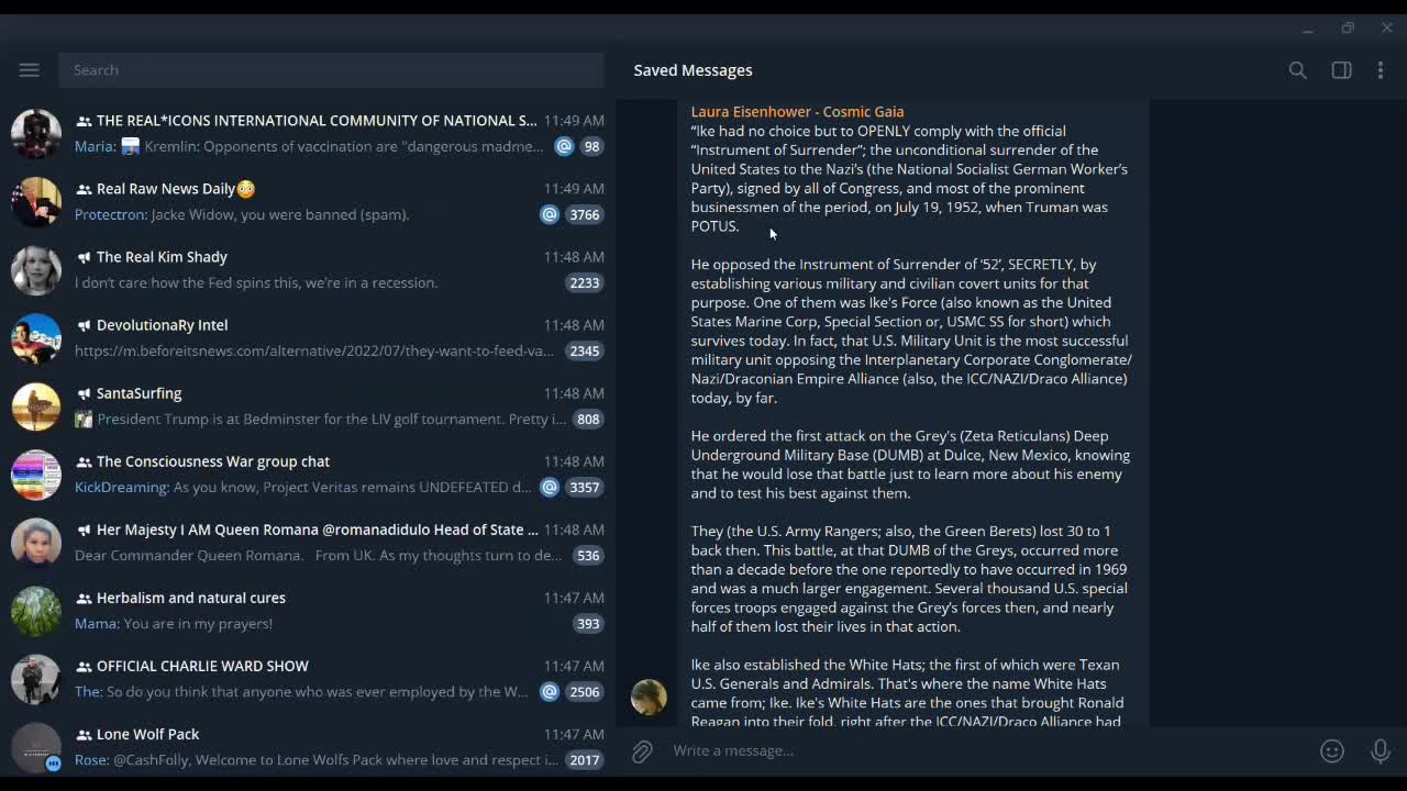 OFF THE CUFF RED PILL CONVERSATION WITH KAREN...EISENHOWER " SAVESTHE EARTH