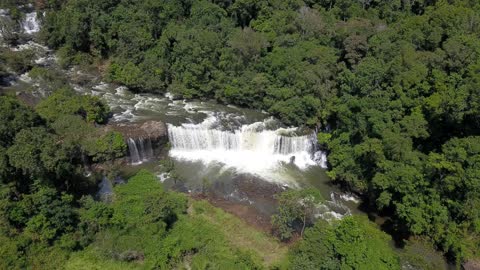 Drone Footage Of A Rapid River With Series Of Waterfalls