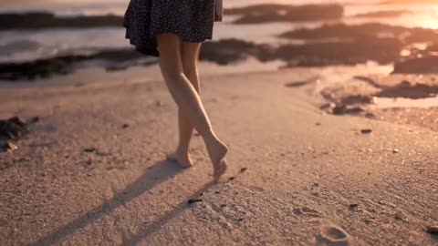Deserted beach and lonely girl