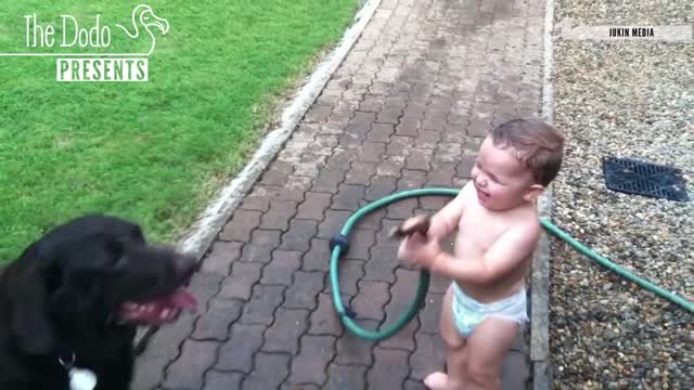 Baby laugh by dog.Soo CUTE