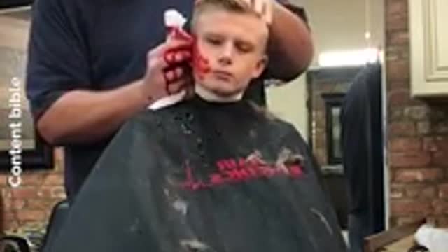 Prank of a child at the barber