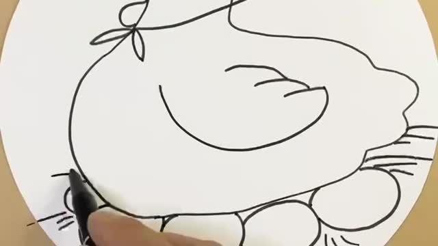 It's simple and beautiful to draw an egg laying hen with the palm of a child's hand