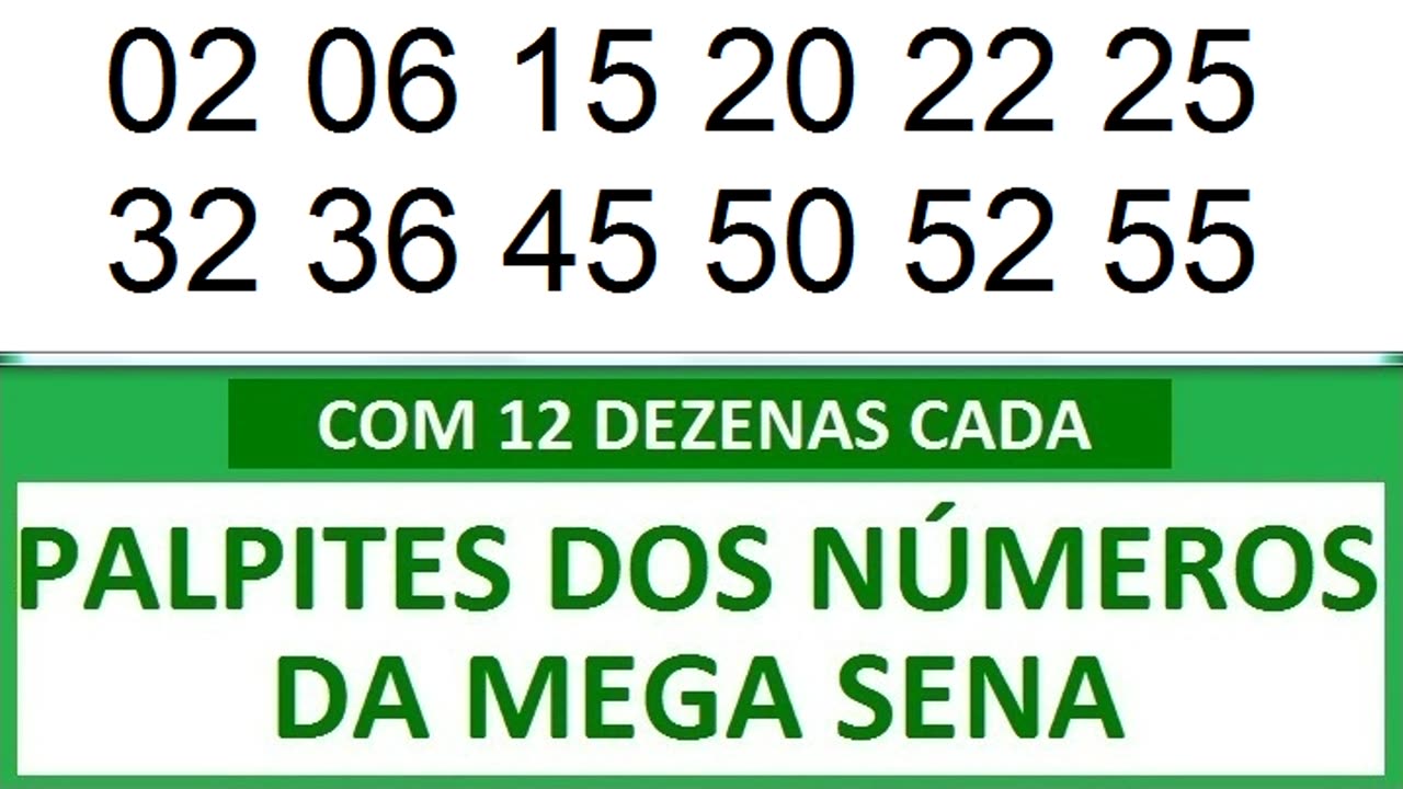 #PALPITES DOS NÚMEROS DA MEGA SENA COM 12 DEZENAS. ab