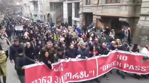 Human tide in the Georgian capital Tbilisi against covid passports and mandates.