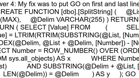 Create Function SQLServer Incorrect syntax