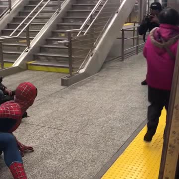Spiderman multiple photographers photoshoot subway